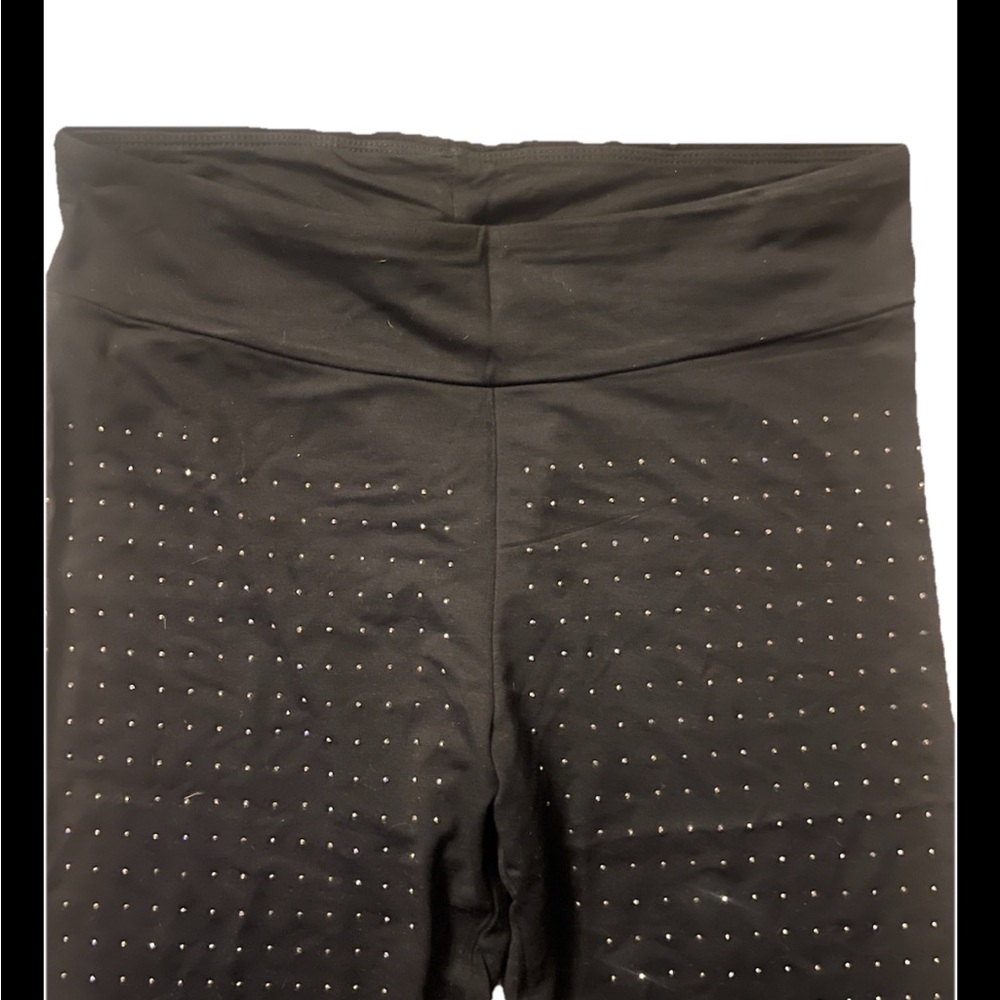 Black Rhinestone Embellished Women's Capris Leggings - Picture 3 of 4